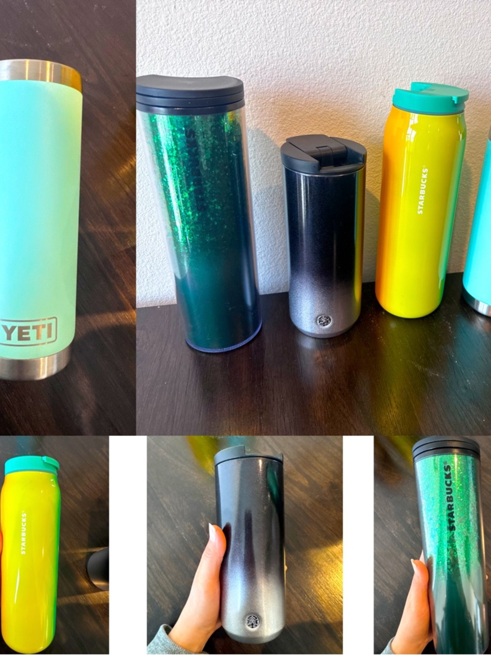 Starbucks cups and yeti